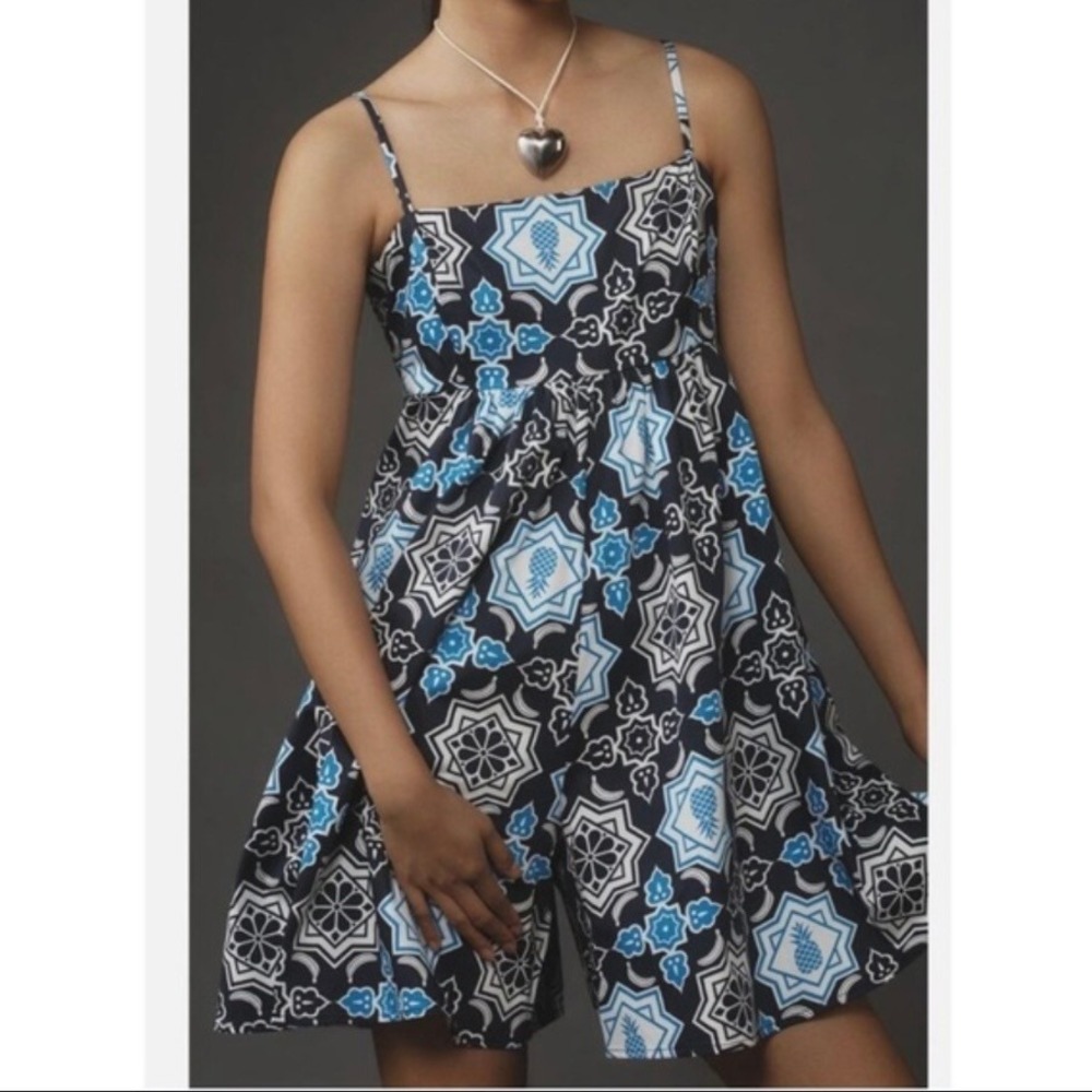 Anthropologie Hutch Women's Bandeau Blue Black Medallion Romper NWT - Size S